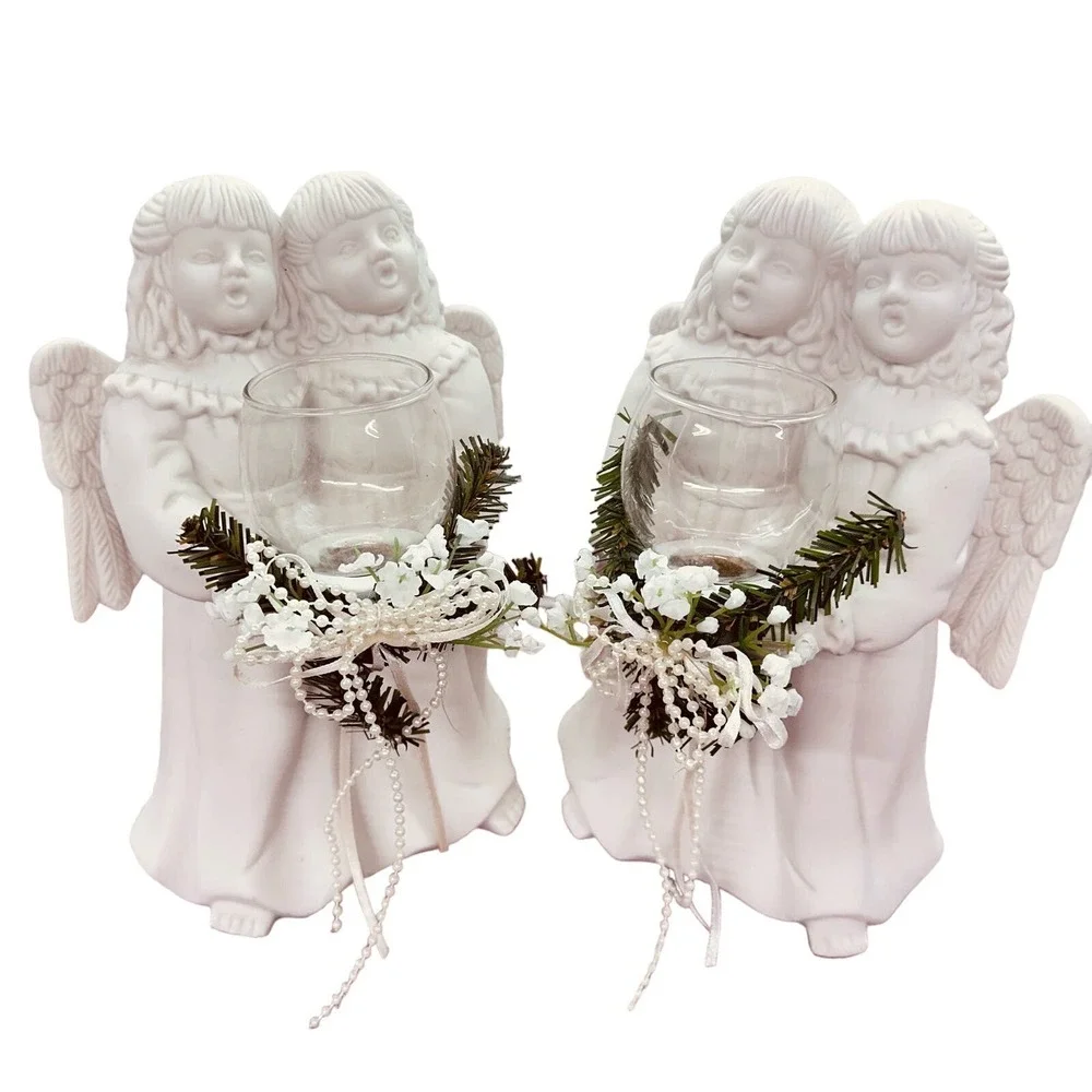 Pair of Ceramic Angel Votive Candle Holders - Christmas Holiday‎ - Vintage 1997